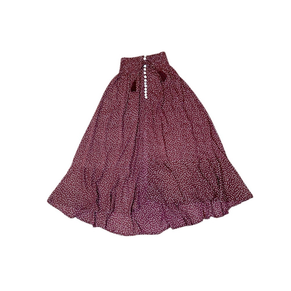 Tiare Hawaii Women’s Maroon Polka Dot Button Down Dakota Maxi Skirt One Size